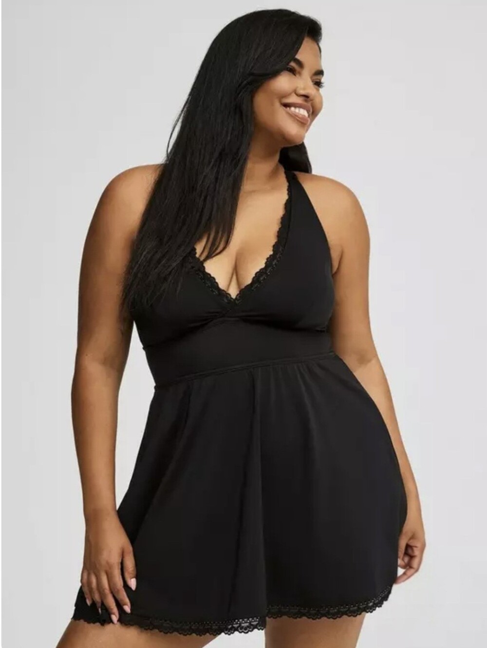 Torrid Black Lace-Trim Bottomless Swimdress Size 1 ( XL )